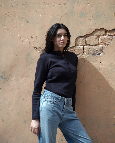 Silsila Premium Ribbed Henley Black