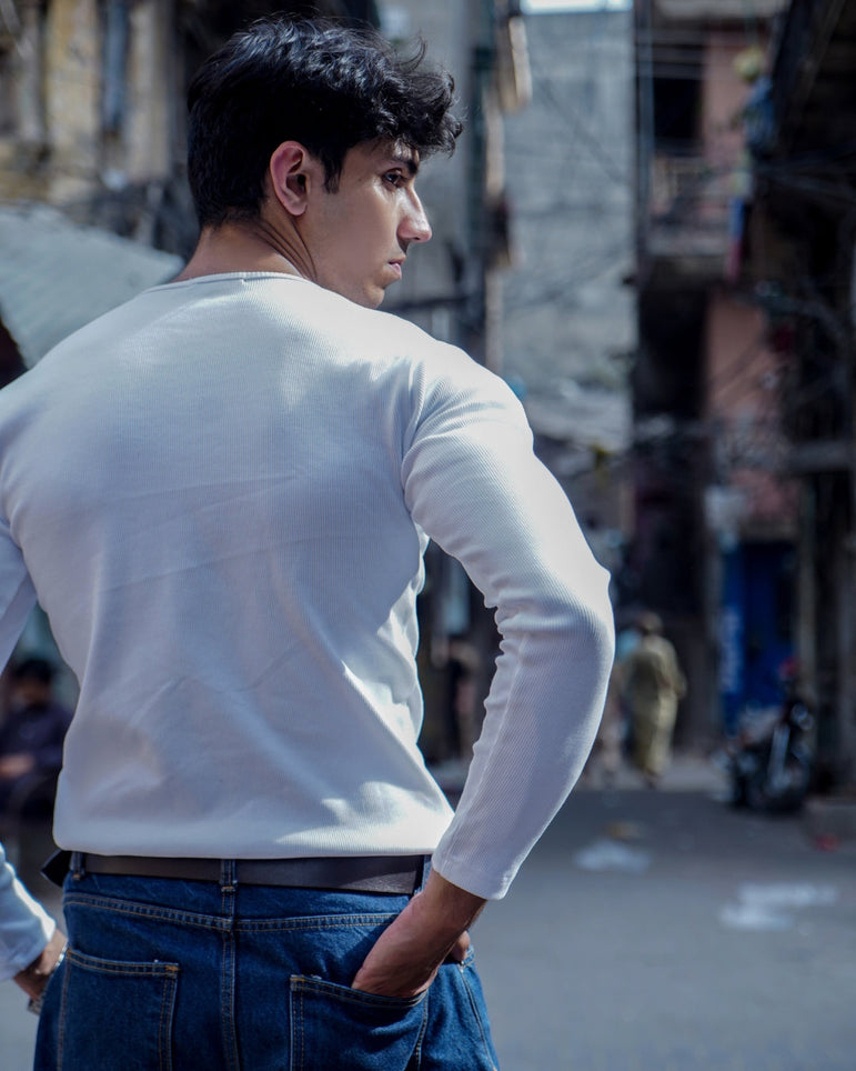 Silsila Premium Ribbed Henley White