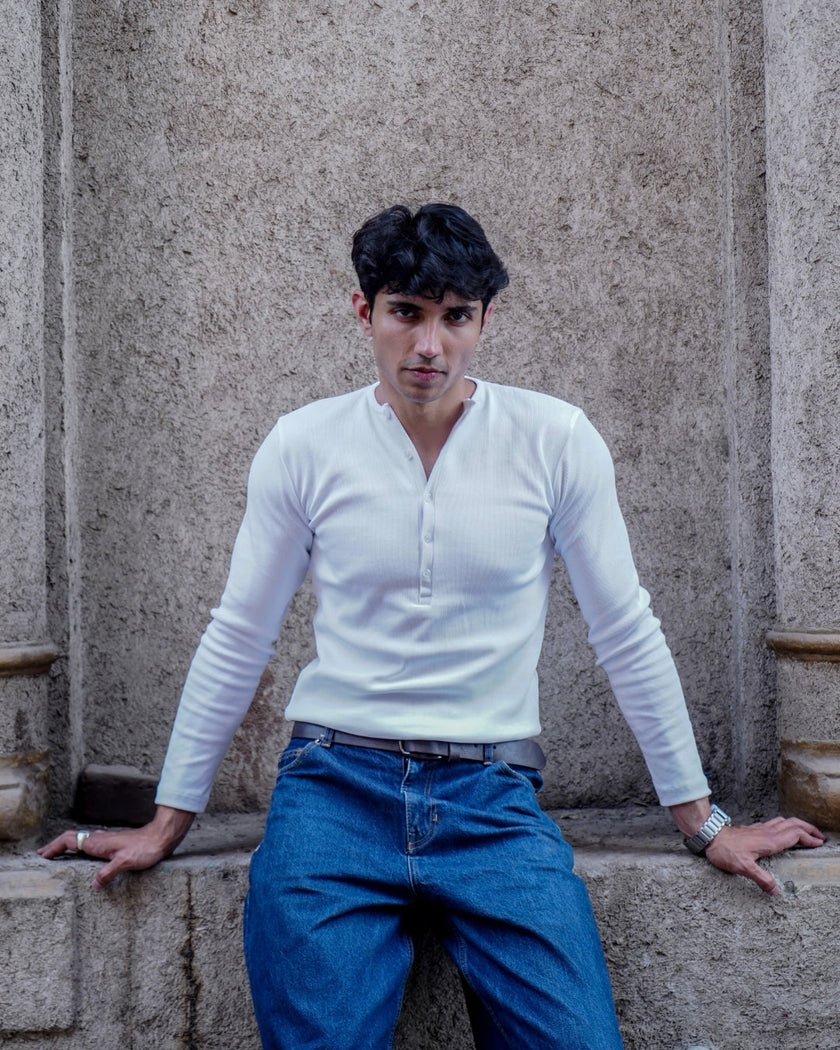 Silsila Premium Ribbed Henley White