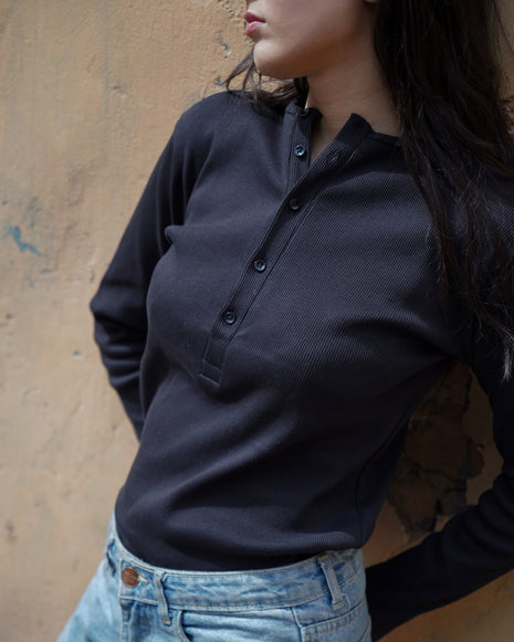 Silsila Premium Ribbed Henley Black