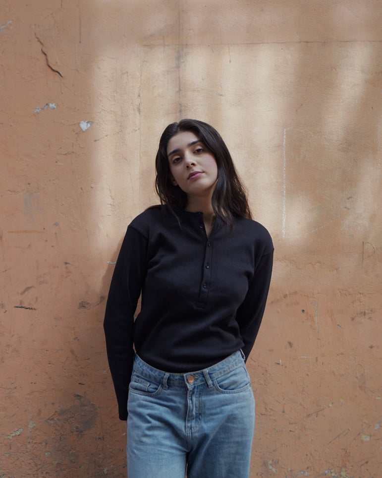 Silsila Premium Ribbed Henley Black