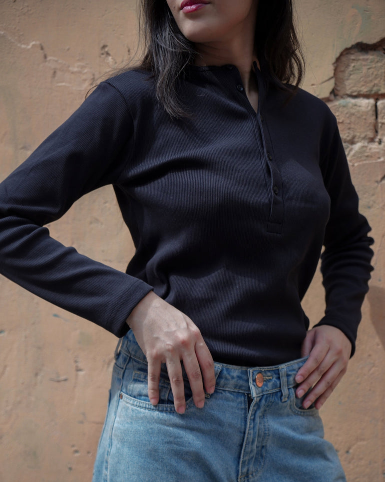 Silsila Premium Ribbed Henley Black