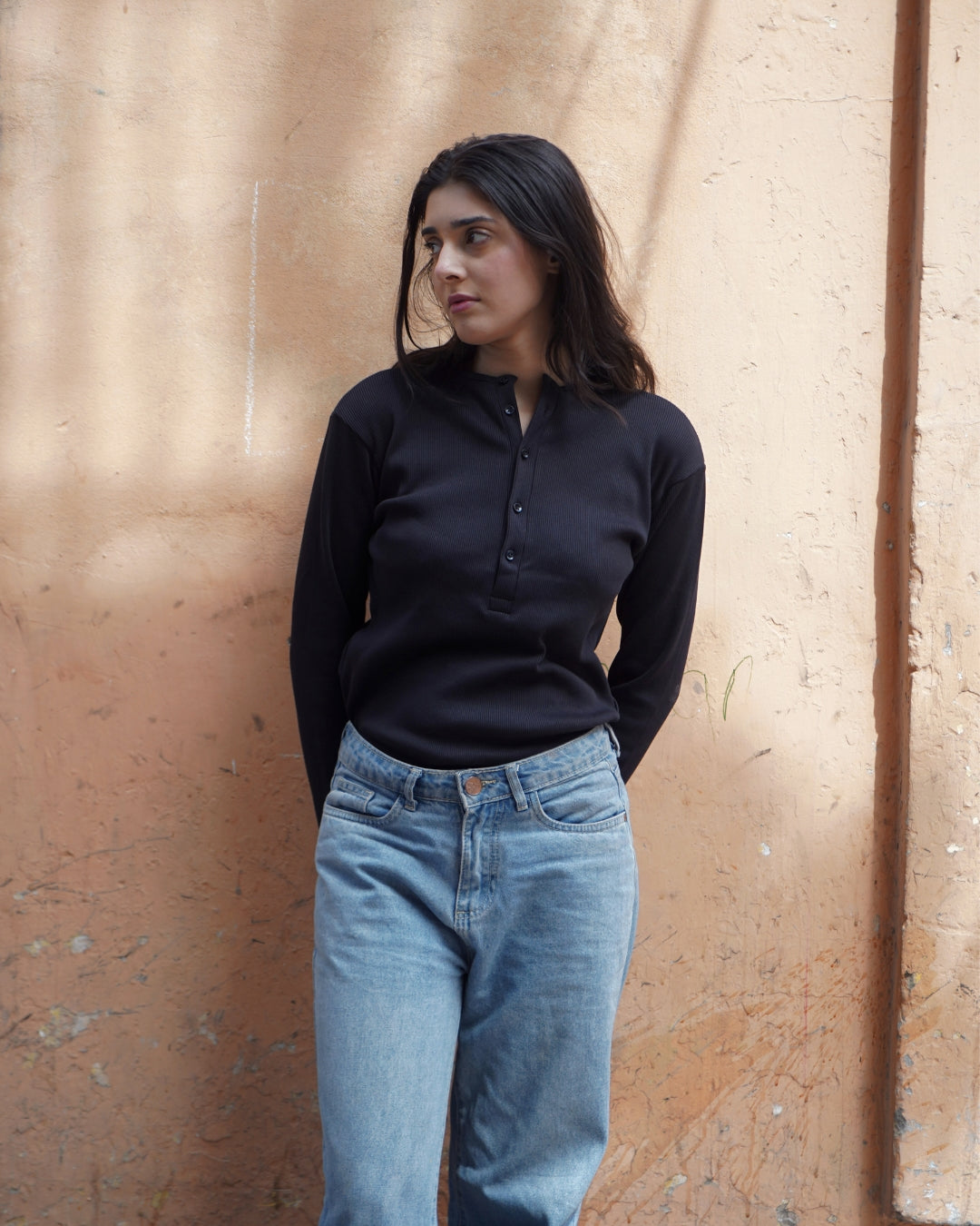 Silsila Premium Ribbed Henley Black