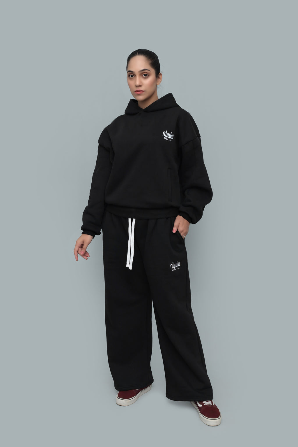 Black Oversized Drop-Shoulder Cropped Hoodie