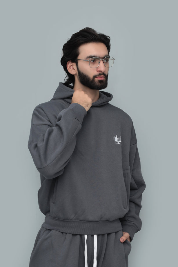Grey Oversized Drop-Shoulder Cropped Hoodie