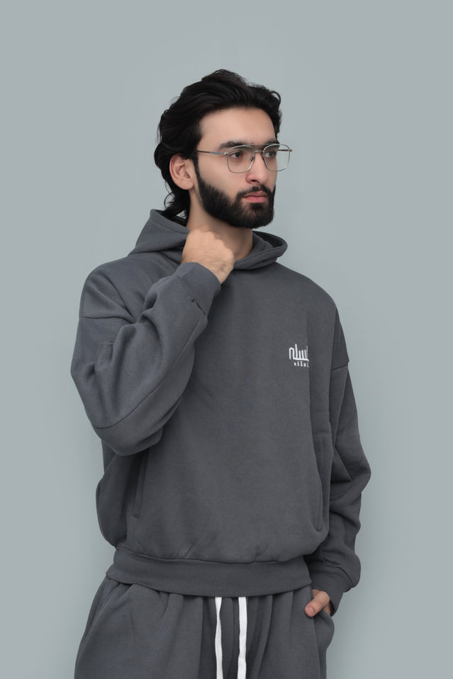 Grey Oversized Drop-Shoulder Cropped Hoodie