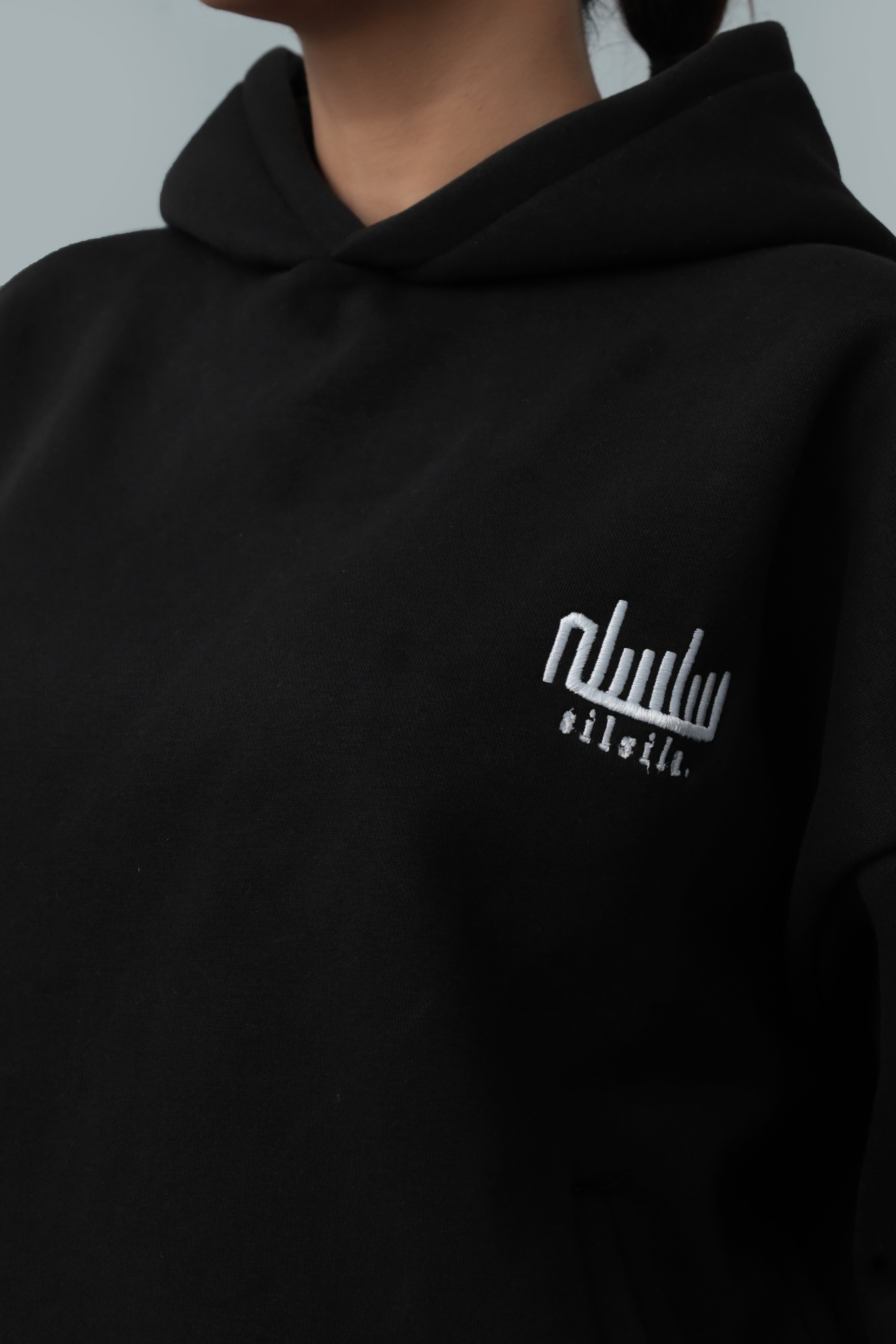 Black Oversized Drop-Shoulder Cropped Hoodie