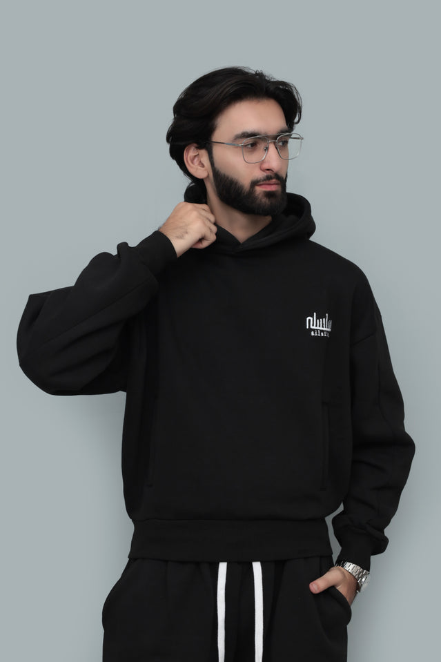 Black Oversized Drop-Shoulder Cropped Hoodie