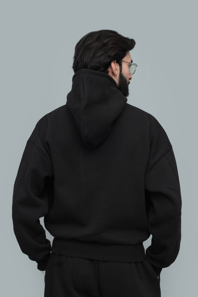 Black Oversized Drop-Shoulder Cropped Hoodie