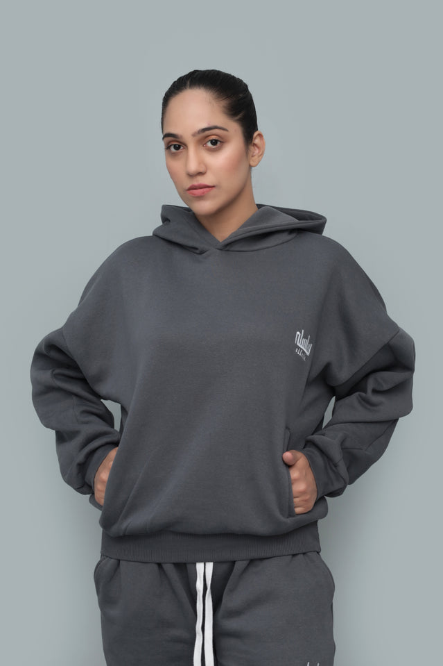 Grey Oversized Drop-Shoulder Cropped Hoodie