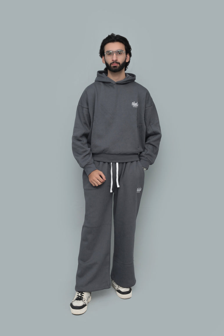 Grey Oversized Drop-Shoulder Cropped Hoodie