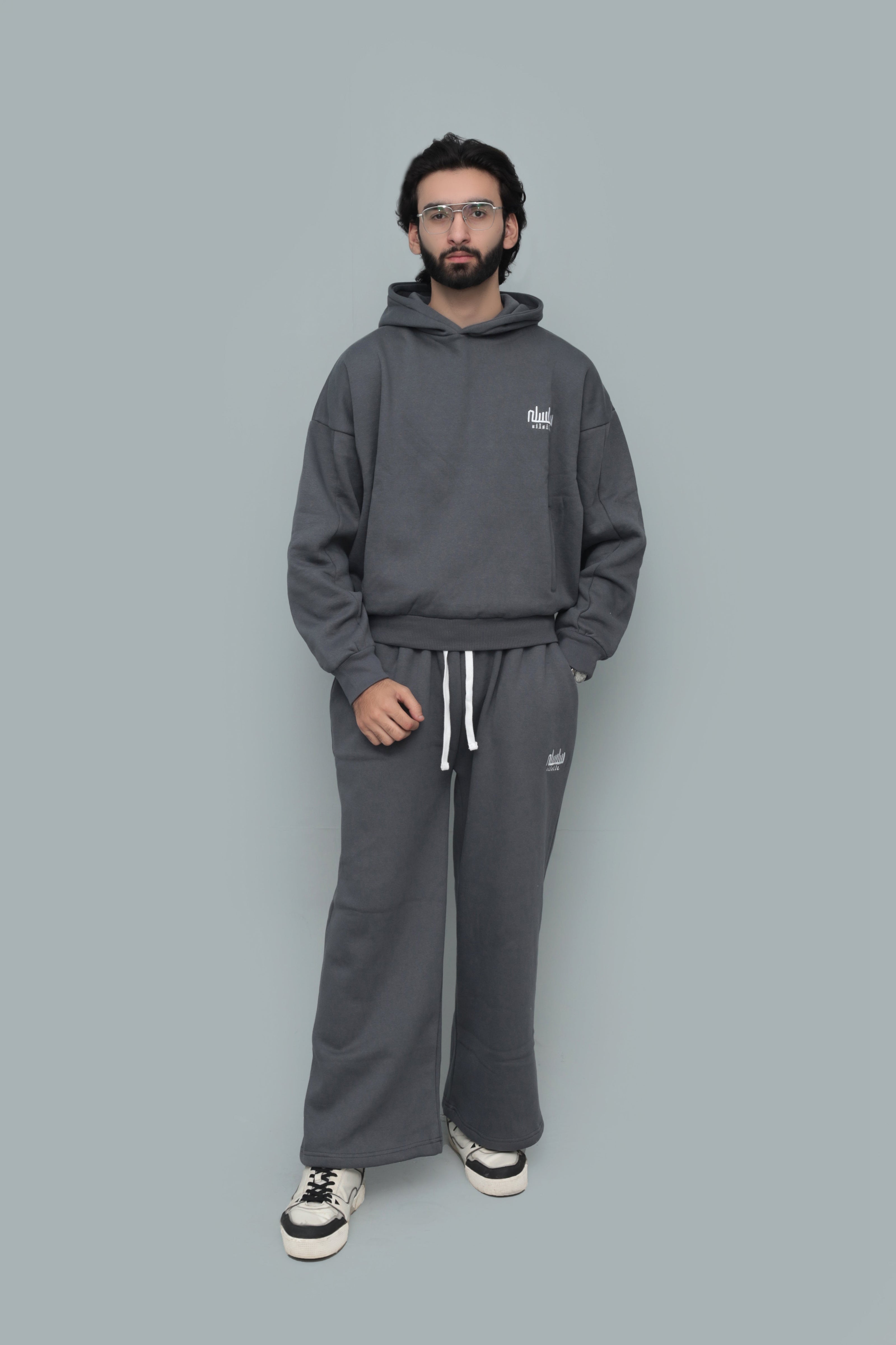 Grey Oversized Drop-Shoulder Cropped Hoodie