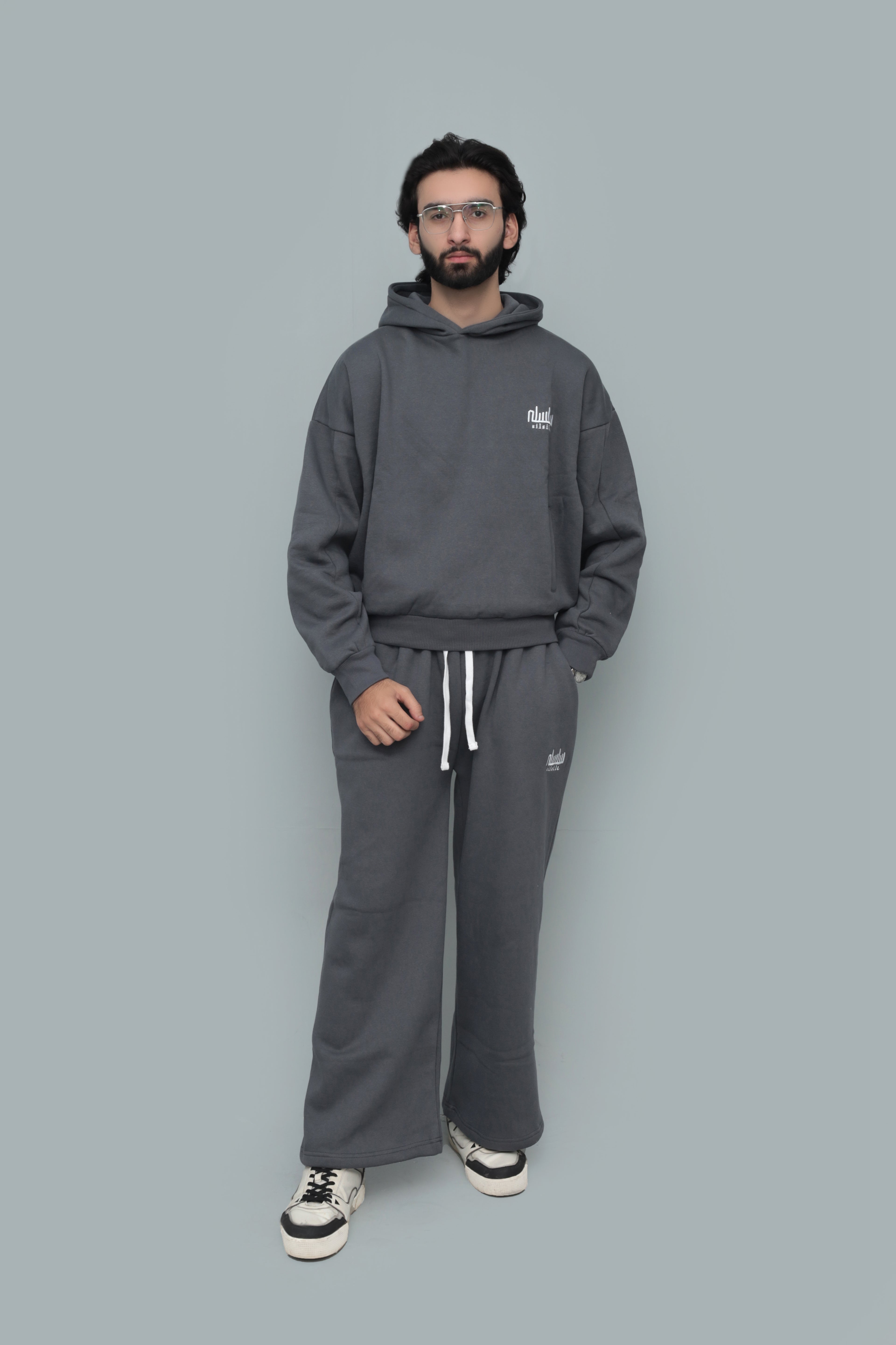 Grey Oversized Drop-Shoulder Cropped Hoodie